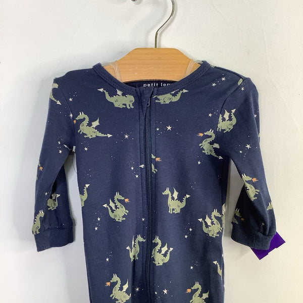 Size 3-6m: Petit Lem Blue/Green Dragons 1pc Footy PJs