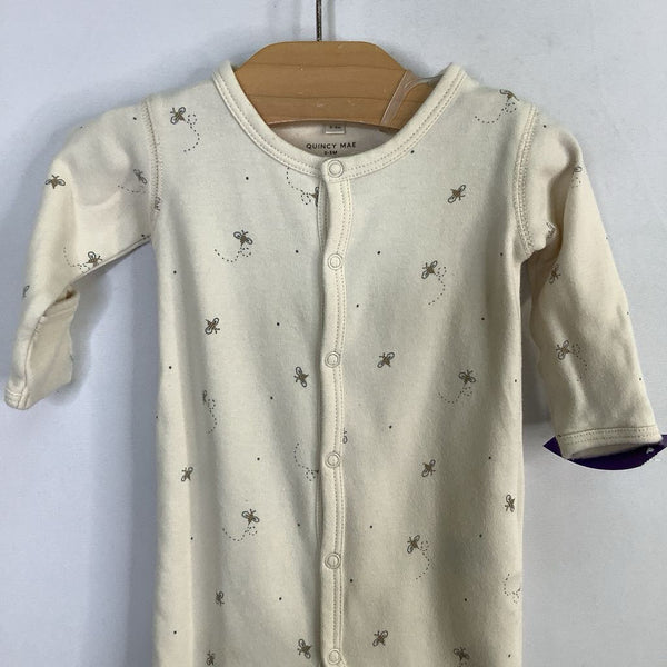 Size 0-3m: Quincy Mae Cream/Yellow Bees 1pc Snap Footy PJs