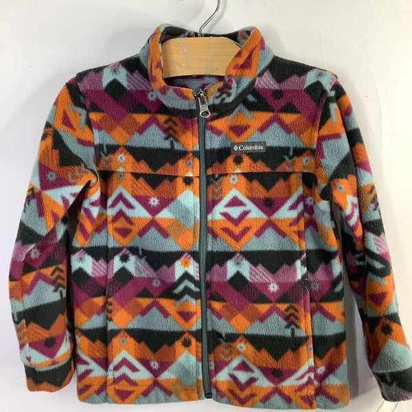 Size 4: Columbia Blue/Orange/Purple Geo Print Fleece Zip Coat