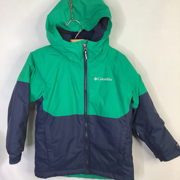 Size 4-5: Columbia Green/Blue Omni-Tech Hooded Coat