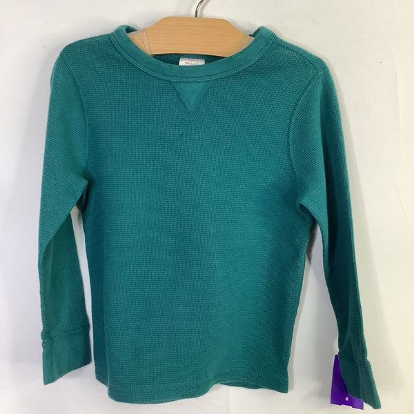Size 5 (110): Hanna Andersson Teal Waffle Knit Long Sleeve Shirt