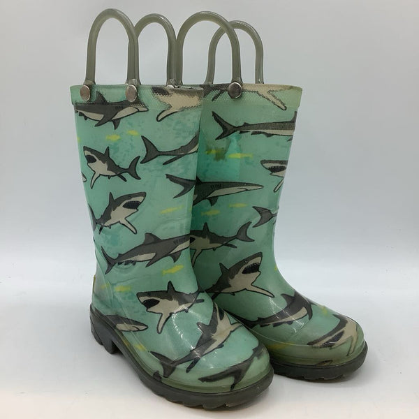 Size 6: Western Chief Blue/Gray Sharks Ligh-Up Rain Boots