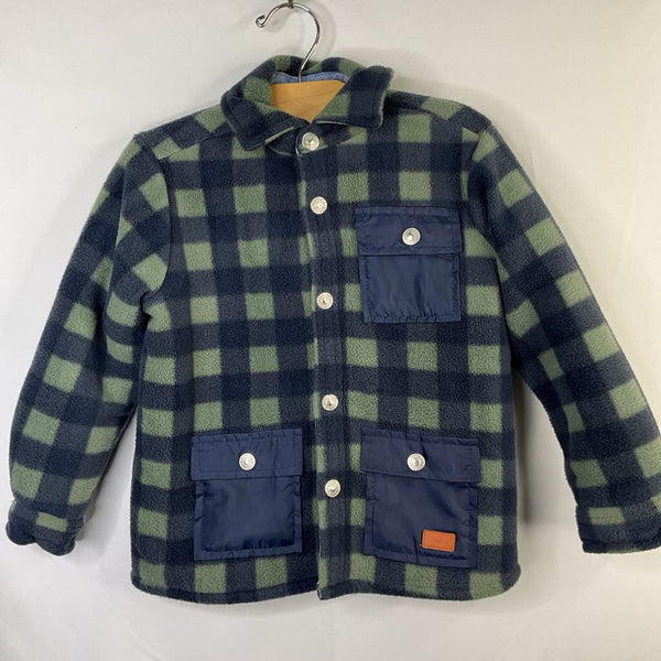Size 4: 7 For All Mankind Navy/Green Plaid Fleece/Sherpa Snap-Up Jacker