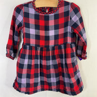 Size 2: Primary Red/Navy/Purple Plaid Flannel Long Sleeve Dress