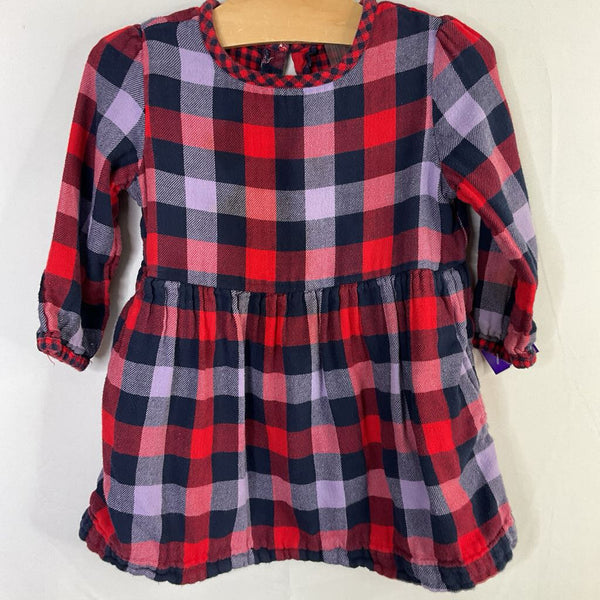Size 2: Primary Red/Navy/Purple Plaid Flannel Long Sleeve Dress
