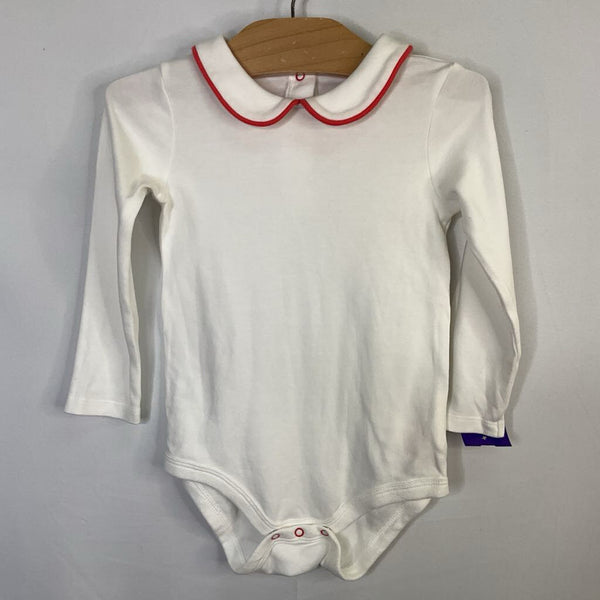 Size 2-3: Boden White/Red Trim Long Sleeve Collared Onesie