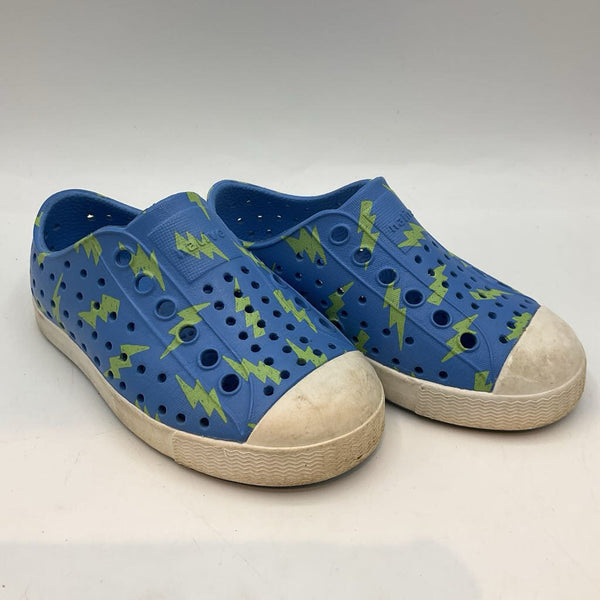 Size 7: Native Blue/Green Lightning Bolts Perforated Slip-On Shoes