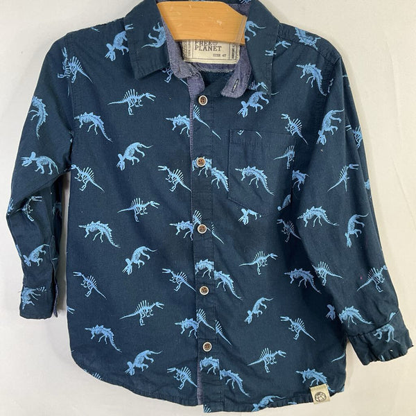 Size 4: Free Planet Blue Dino Button-Up Shirt