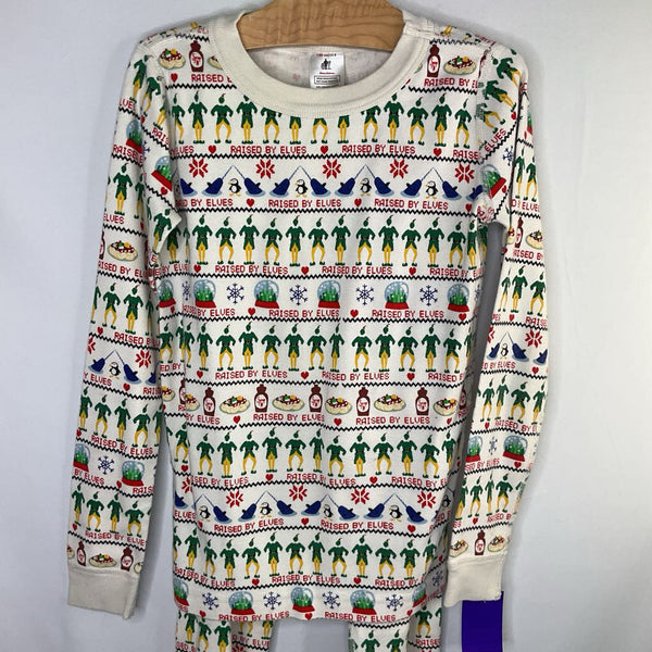 Size 8 (130): Hanna Anderson White/Colorful Raised by Elves Organic Cotton 2pc Holiday PJs