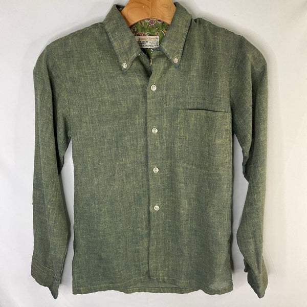 Size 8-10: Brent Prep Green-Blue Woven Button-Up Shirt