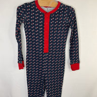 Size 4: LL Bean Navy/White/Red Print 1pc Snap PJs