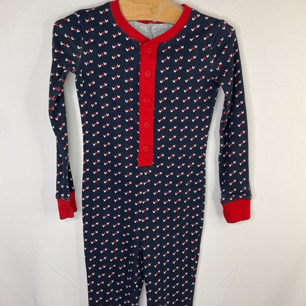 Size 4: LL Bean Navy/White/Red Print 1pc Snap PJs