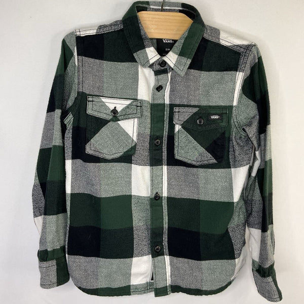 Size 5: Vans Green/White/Black Plaid Flannel Button-Up Shirt