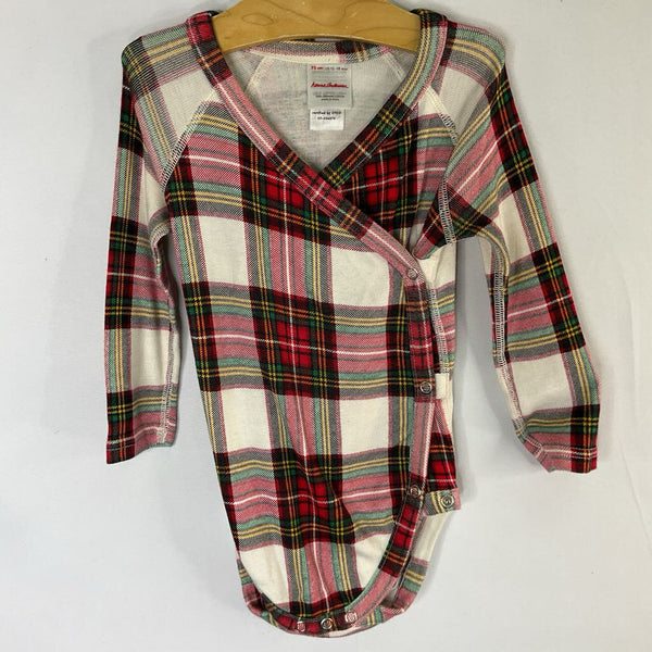 Size 12-18m (75): Hanna Andersson Red/Cream/Multi Plaid Long Sleeve Onesie