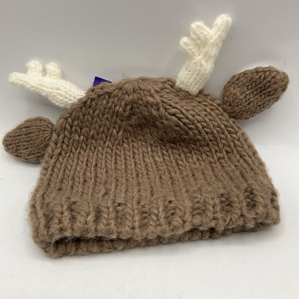 Size OS Infant: Brown/White Reindeer Knit Beanie