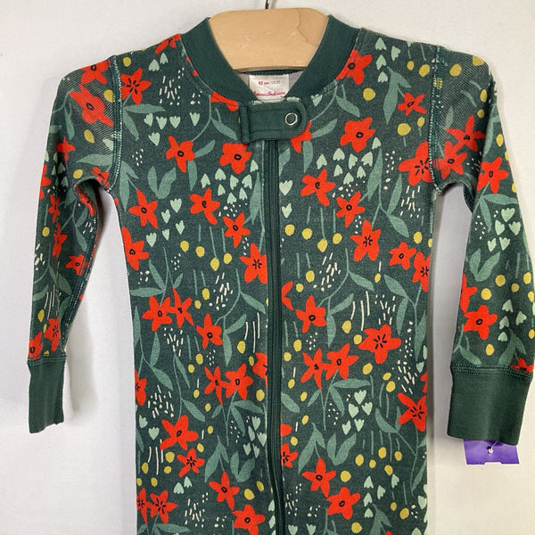 Size 2 (85): Hanna Andersson Green/Red/Yellow Floral Organic Cotton 1pc Zip PJs