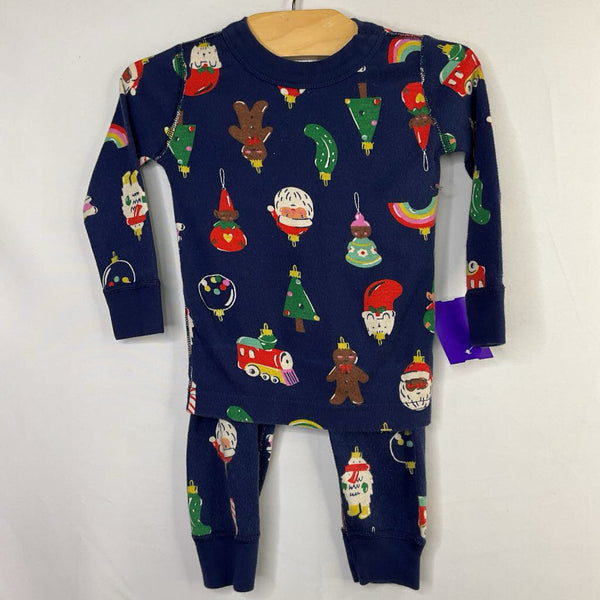 Size 2 (85): Hanna Andersson Navy/Colorful Ornaments Organic Cotton 2pc Holiday PJs