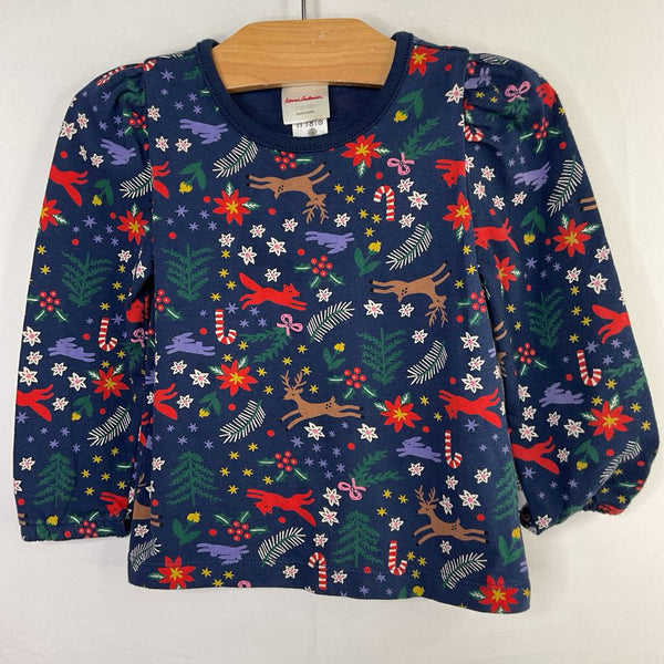 Size 2 (85): Hanna Andersson Navy/Multi Winter Woodland Long Sleeve Shirt