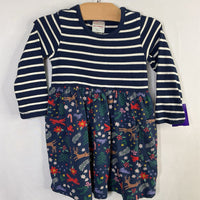 Size 2 (85): Hanna Andersson Navy/Multi Stripes/Woodland Winter Long Sleeve Dress
