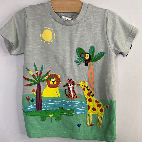 Size 3 (90): Hanna Andersson Blue/Colorful Jungle Animals Applique T-Shirt