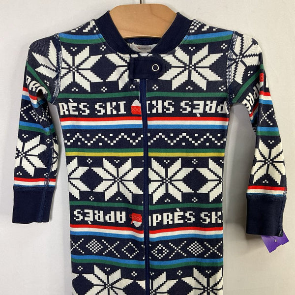 Size 3 (90): Hanna Andersson Navy/Multi Apres Ski 1pc Zip-Up Holiday PJs