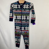 Size 3 (90): Hanna Andersson Navy/Multi Apres Ski 1pc Zip-Up Holiday PJs
