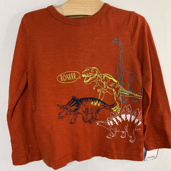 Size 3-4: Boden Orange/Multi Embroidered Dinos Long Sleeve Shirt