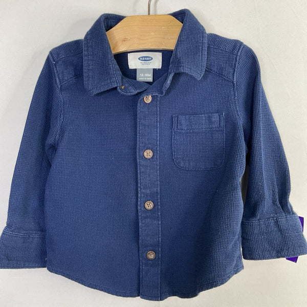 Size 12-18m: Old Navy Blue Waffle Knit Button-Up Shirt