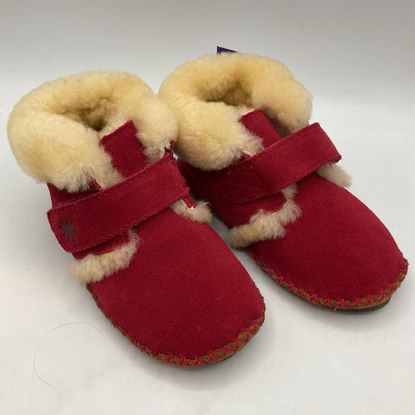 Size 7-8: LL Bean Red/Tan Sheepskin Lined Suede Slippers
