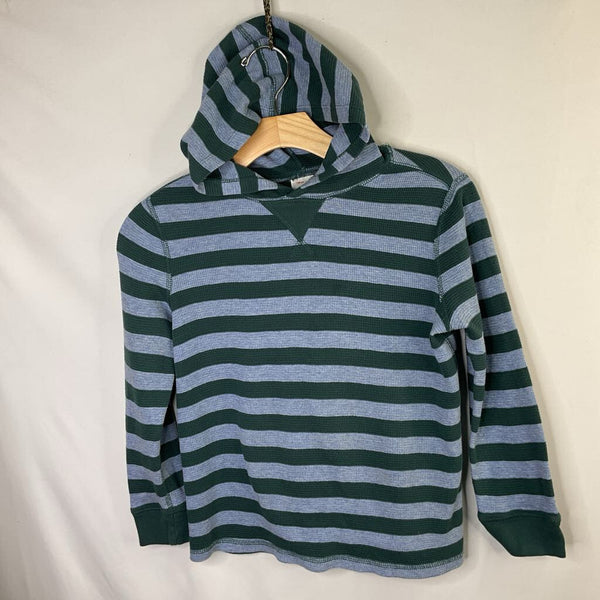 Size 8 (130): Hanna Andersson Blue/Green Striped Hooded Long Sleeve Shirt