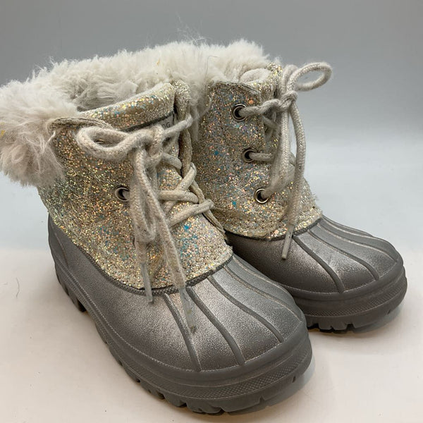 Size 10: London Fog White Sparkle Fleece Lined Snow Boots