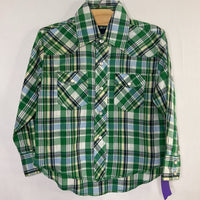 Size 3-4: Wrangler Green/Yellow/Blue Plaid Snap-Up Shirt