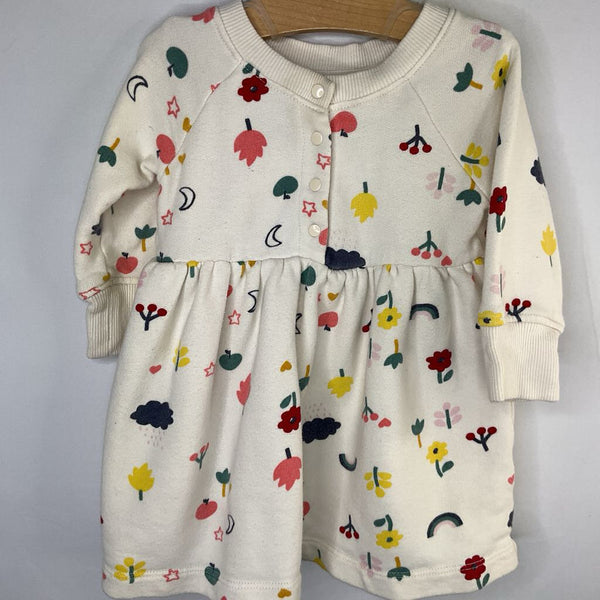 Size 12-18m (75): Hanna Andersson White/Colorful Floral Sweatshirt Dress REDUCED