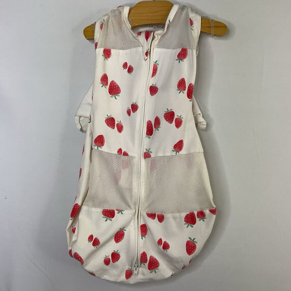 Size S (5-12lbs): Happiest Baby White/Red Strawberries Sleepsack Swaddle Pod