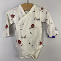 Size 3m: Petit Lem White/Multi Farm Long Sleeve Onesie