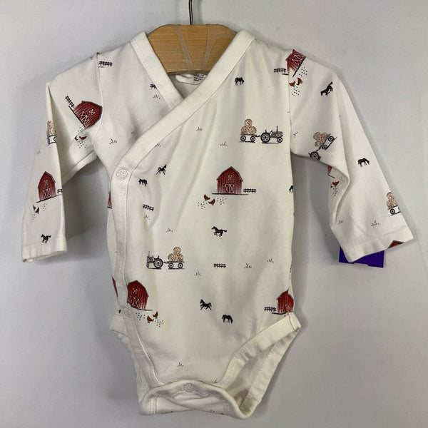Size 3m: Petit Lem White/Multi Farm Long Sleeve Onesie