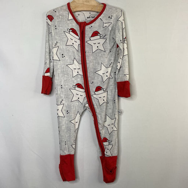 Size 3-6m: Little Sleepies Gray/White/Red Sleepy Stars Bamboo 1pc ZIp PJs
