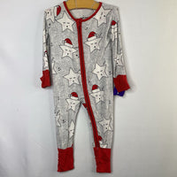 Size 3-6m: Little Sleepies Gray/White/Red Sleepy Stars Bamboo 1pc ZIp PJs