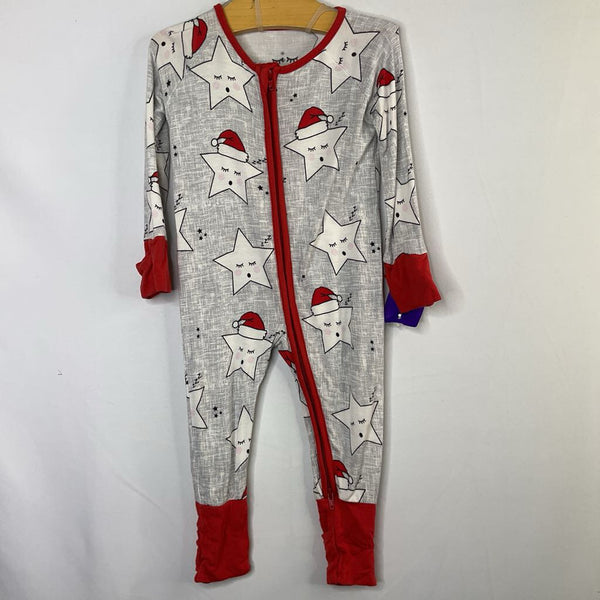 Size 3-6m: Little Sleepies Gray/White/Red Sleepy Stars Bamboo 1pc ZIp PJs