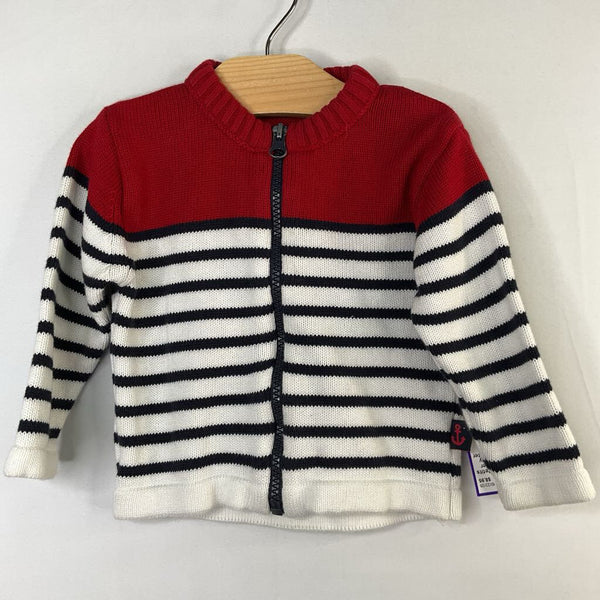 Size 12m: Les Petits Coeurs a la Mer Red/White/Navy Stripes Zip Sweater