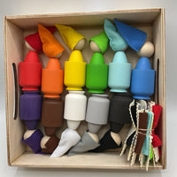 Ulanik Peg Dolls with Hats & Beds