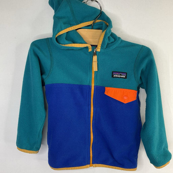 Size 2: Patagonia Teal/Blue/Yellow Fleece Hooded Zip-Up Coat
