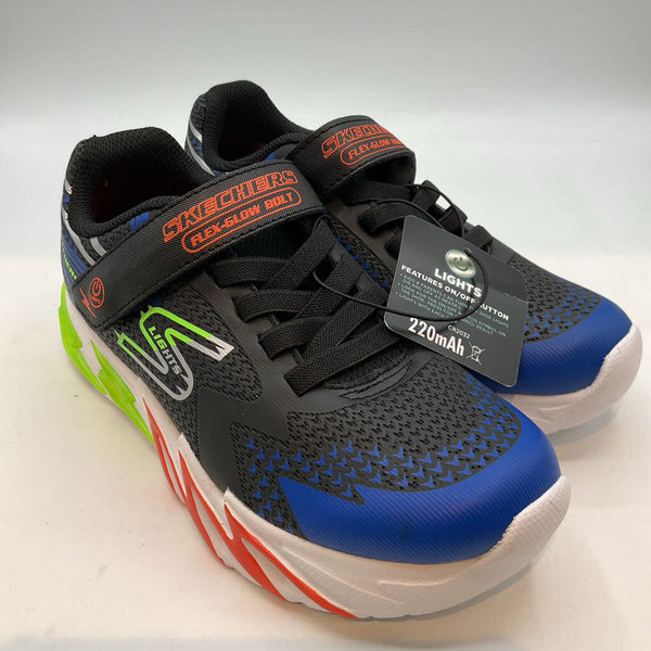 Size 1Y: Skechers Black/Multi Light-Up Velcro Sneakers NEW w/ Tags