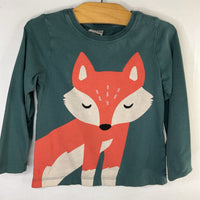 Size 4 (100): Hanna Andersson Green/Orange Fox Long Sleeve Shirt REDUCED