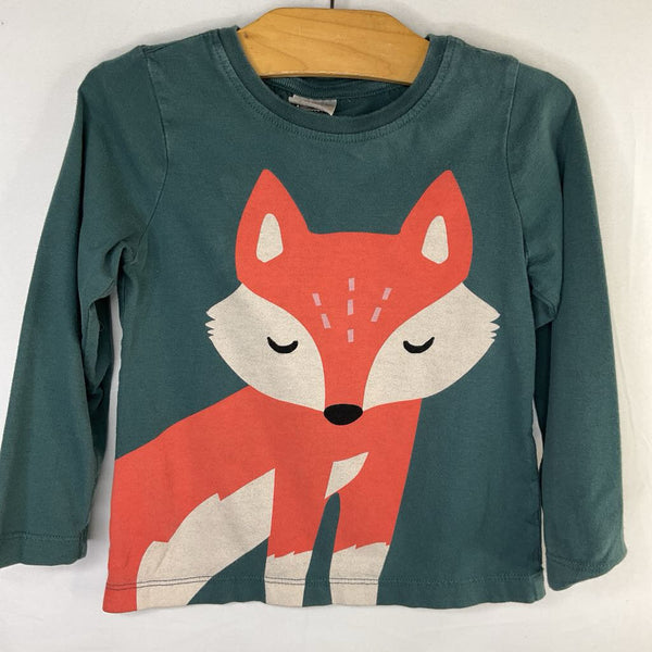 Size 4 (100): Hanna Andersson Green/Orange Fox Long Sleeve Shirt REDUCED