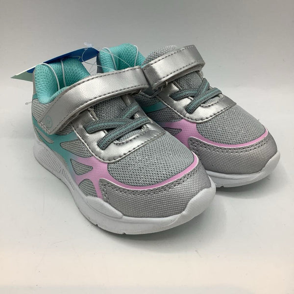Size 7: Stride Rite Silver/Pink/Blue Sparkle Velcro Sneakers NEW w/ Tags