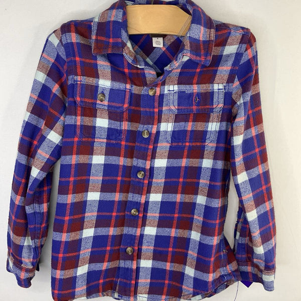 Size 6: Tea Blue/Red Plaid Flannel Button-Up Shirt