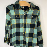 Size 6: Tea Green/Black/Yellow Plaid Flannel Button-Up Shirt