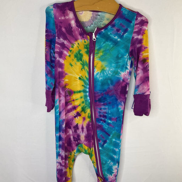 Size 6-9m: Blue/Purple/Yellow Tie-Dye Bamboo 1pc ZIp PJs