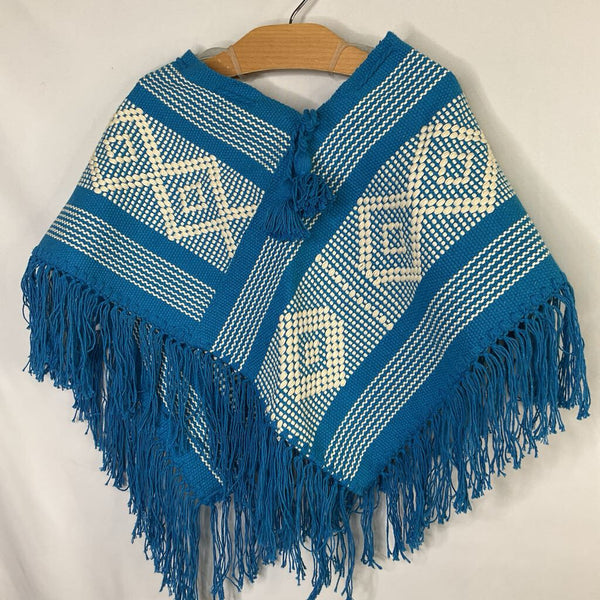 Size 3-6: Blue/White Woven Poncho